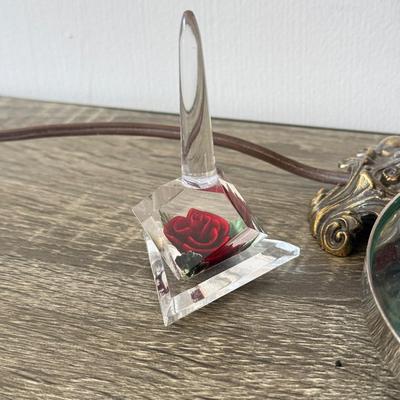 LOT 92F: Vintage Glass Shade Lamp, Abalone Fish, Magnifying Glass & More