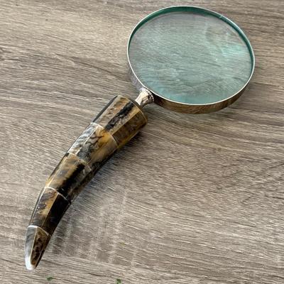 LOT 92F: Vintage Glass Shade Lamp, Abalone Fish, Magnifying Glass & More