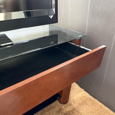 LOT 95F: Tempered Glass TV Stand w/ Drawer