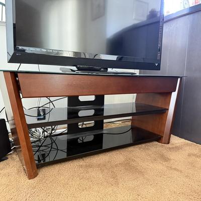 LOT 95F: Tempered Glass TV Stand w/ Drawer