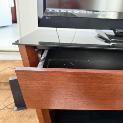 LOT 95F: Tempered Glass TV Stand w/ Drawer