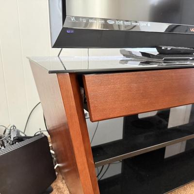 LOT 95F: Tempered Glass TV Stand w/ Drawer