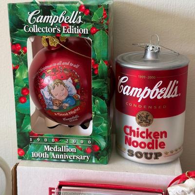LOT 98K: Spaghettio's & Campbell's Soup Bowls w/ Collection of Campbell's Mugs & Christmas Tree Ornaments