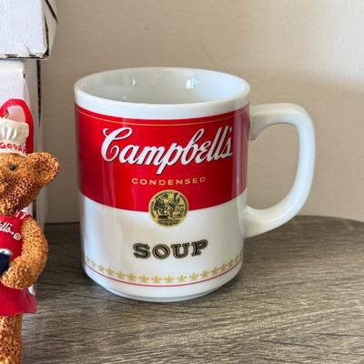 LOT 98K: Spaghettio's & Campbell's Soup Bowls w/ Collection of Campbell's Mugs & Christmas Tree Ornaments
