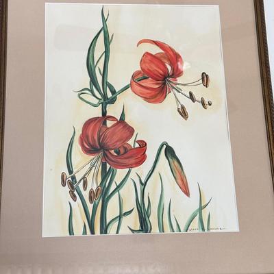 LOT 99F: Signed Grace E. Lansing Floral Artwork (14.5" X 18")