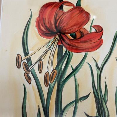 LOT 99F: Signed Grace E. Lansing Floral Artwork (14.5" X 18")