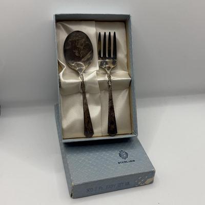 LOT 110J: Vintage Web Sterling Silver Fork & Spoon w Original Box (26.52g)