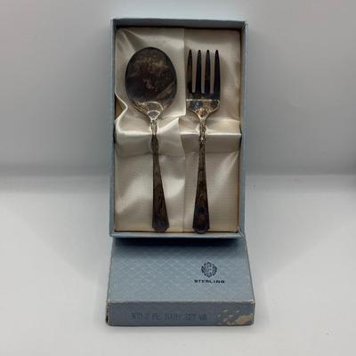 LOT 110J: Vintage Web Sterling Silver Fork & Spoon w Original Box (26.52g)