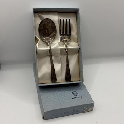 LOT 110J: Vintage Web Sterling Silver Fork & Spoon w Original Box (26.52g)