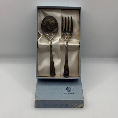 LOT 110J: Vintage Web Sterling Silver Fork & Spoon w Original Box (26.52g)