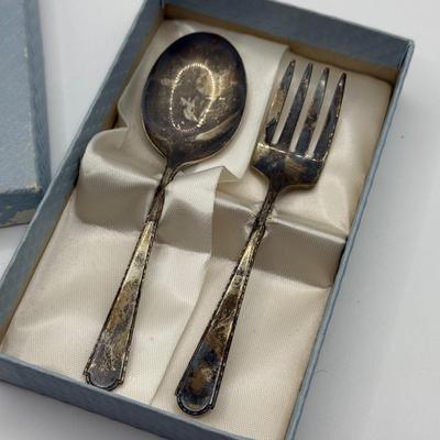 LOT 110J: Vintage Web Sterling Silver Fork & Spoon w Original Box (26.52g)