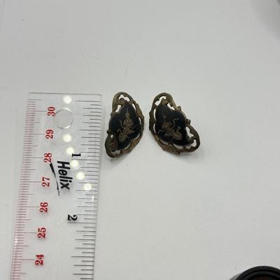 LOT 115J: Vintage 1920's Sterling Silver Nielloware Thai Diety Screwback Earrings & Vintage SIAM Sterling Silver Niello Enamel...