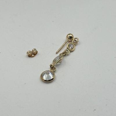 LOT 124J: 14kt Gold CZ Drop Pierced Earrings w/ Box (1.19g)