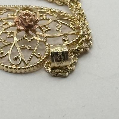 LOT 126J: 14kt Gold Heart Rose Pendant w/ 20" Chain (5.98g)