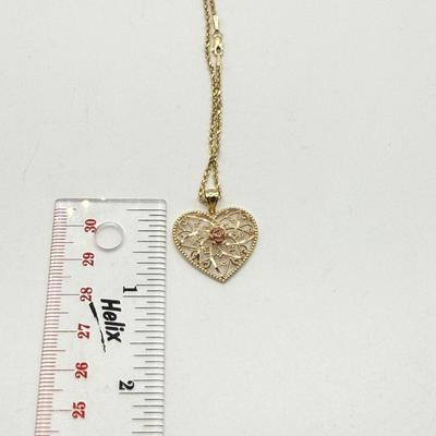 LOT 126J: 14kt Gold Heart Rose Pendant w/ 20" Chain (5.98g)