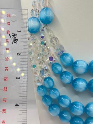 LOT 132J: Stunning Vintage Vendome Multi Strand Blue Moonglow Bead and Aurora Borealis Necklace w/ Matching Clip Earrings