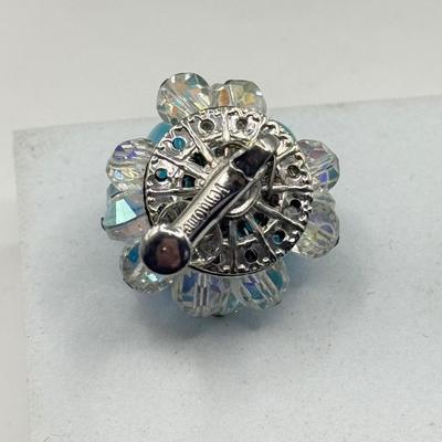 LOT 132J: Stunning Vintage Vendome Multi Strand Blue Moonglow Bead and Aurora Borealis Necklace w/ Matching Clip Earrings