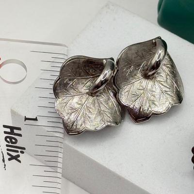 LOT 133J: Vintage Intaglio Earrings, Silvertone Leaf Earrings, Coin Purse & Black Clip EArrings