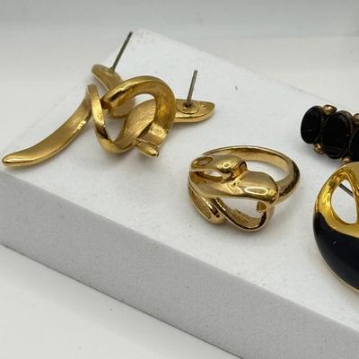 LOT 135J: Monet Clip Earrings, Vendome Ring, Dragonfly Pin & More Jewelry