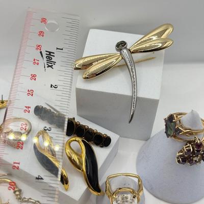 LOT 135J: Monet Clip Earrings, Vendome Ring, Dragonfly Pin & More Jewelry