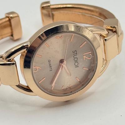 LOT 138J: Rose Gold Jewelry Collection: Apple Watch Band, Henri Bendel Bangles, Studio Time Quartz Cuff Watch, Geneva Watch & More