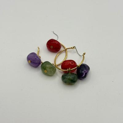 LOT 139J: Colorful Stone Bead Necklaces, Croft & Barrow Drop Earrings, Flower Stretch Bracelet, Watermelon Crystal Bracelet, Colorful...