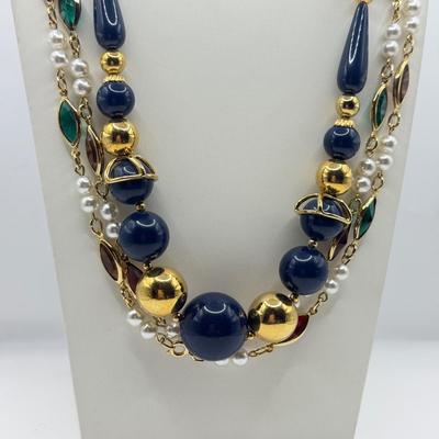 LOT 149J: Beaded Necklaces, Enamel Hinge Bangle Bracelet, Ring, Earrings