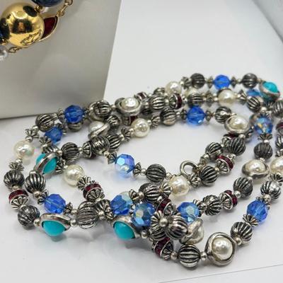 LOT 149J: Beaded Necklaces, Enamel Hinge Bangle Bracelet, Ring, Earrings