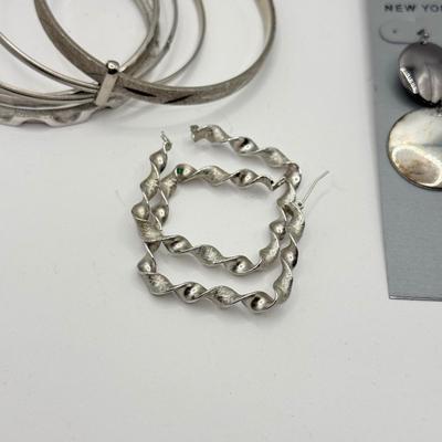 LOT 150J: Silvertone Jewelry Collection: NY & Co Earrings, Bangle Bracelets, Rings & More