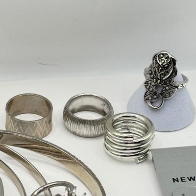 LOT 150J: Silvertone Jewelry Collection: NY & Co Earrings, Bangle Bracelets, Rings & More