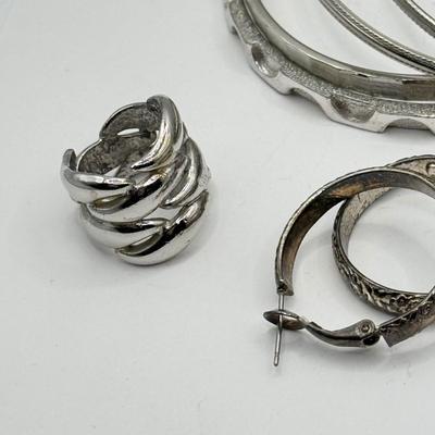 LOT 150J: Silvertone Jewelry Collection: NY & Co Earrings, Bangle Bracelets, Rings & More