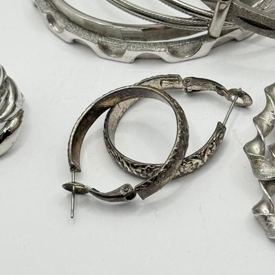 LOT 150J: Silvertone Jewelry Collection: NY & Co Earrings, Bangle Bracelets, Rings & More