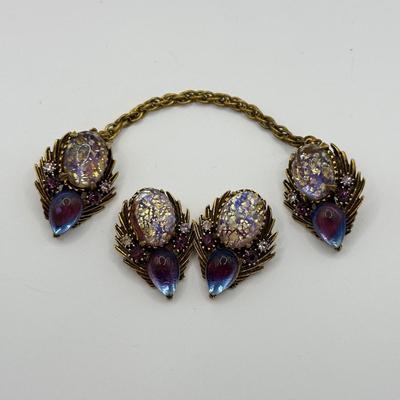 LOT 156J: Vintage Florenza Set: Sweater Clip & Clip on Earrings