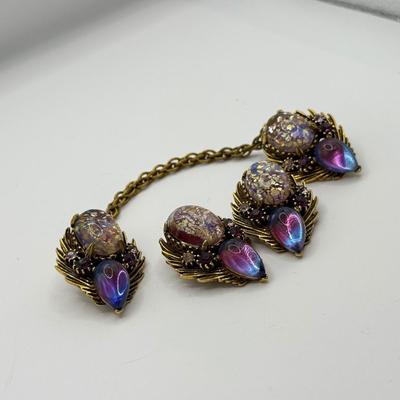 LOT 156J: Vintage Florenza Set: Sweater Clip & Clip on Earrings