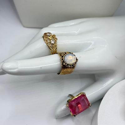 LOT 158J: Pink & Gold Tone Necklaces, Rings & Earrings