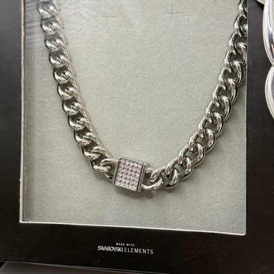 LOT 159: New Lola & Grace Swarovski Lock Chain Necklace, NWT Nadri Earrings, Nordstrom Chain Belts & More
