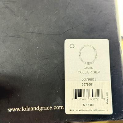 LOT 159: New Lola & Grace Swarovski Lock Chain Necklace, NWT Nadri Earrings, Nordstrom Chain Belts & More