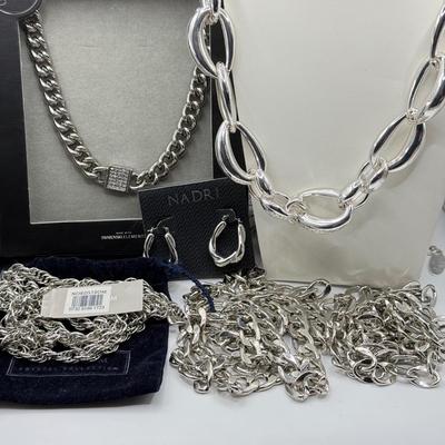 LOT 159: New Lola & Grace Swarovski Lock Chain Necklace, NWT Nadri Earrings, Nordstrom Chain Belts & More