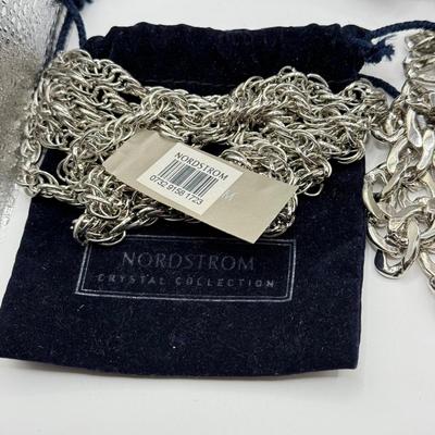 LOT 159: New Lola & Grace Swarovski Lock Chain Necklace, NWT Nadri Earrings, Nordstrom Chain Belts & More