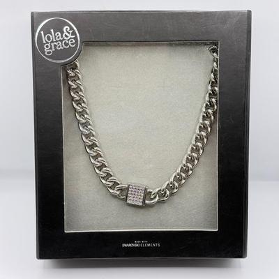 LOT 159: New Lola & Grace Swarovski Lock Chain Necklace, NWT Nadri Earrings, Nordstrom Chain Belts & More
