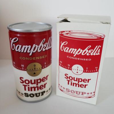 LOT Campbell's Soup Collection: Soup Timer, Glass Canister, Andy Warhol Can & More