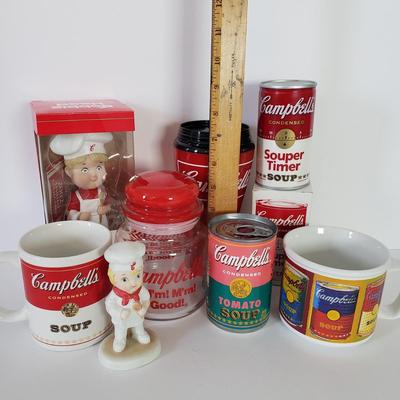 LOT Campbell's Soup Collection: Soup Timer, Glass Canister, Andy Warhol Can & More