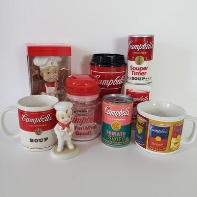 LOT Campbell's Soup Collection: Soup Timer, Glass Canister, Andy Warhol Can & More
