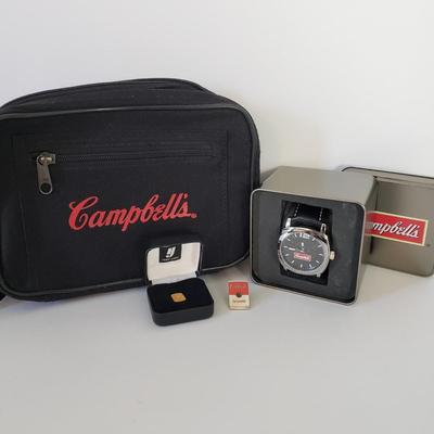 LOT 179Z: Campbell's Soup Watch, Service Pins & Bag