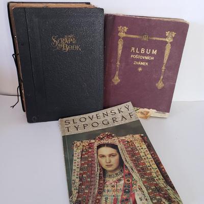 LOT 180Z: Vintage Stamp Album, Slovensky Typograf Art Book & Airplane Scrap Book