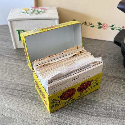 LOT 181L: Vintage West Bend Cream Brown Slow Cooker, Painted "Breakfast in Bed" Tray & Vintage Recipe Boxes
