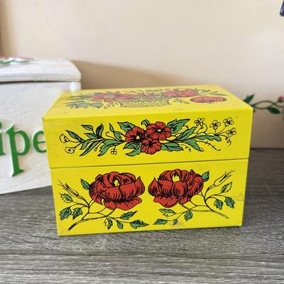LOT 181L: Vintage West Bend Cream Brown Slow Cooker, Painted "Breakfast in Bed" Tray & Vintage Recipe Boxes