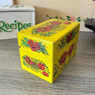 LOT 181L: Vintage West Bend Cream Brown Slow Cooker, Painted "Breakfast in Bed" Tray & Vintage Recipe Boxes