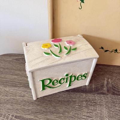 LOT 181L: Vintage West Bend Cream Brown Slow Cooker, Painted "Breakfast in Bed" Tray & Vintage Recipe Boxes