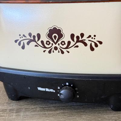LOT 181L: Vintage West Bend Cream Brown Slow Cooker, Painted "Breakfast in Bed" Tray & Vintage Recipe Boxes